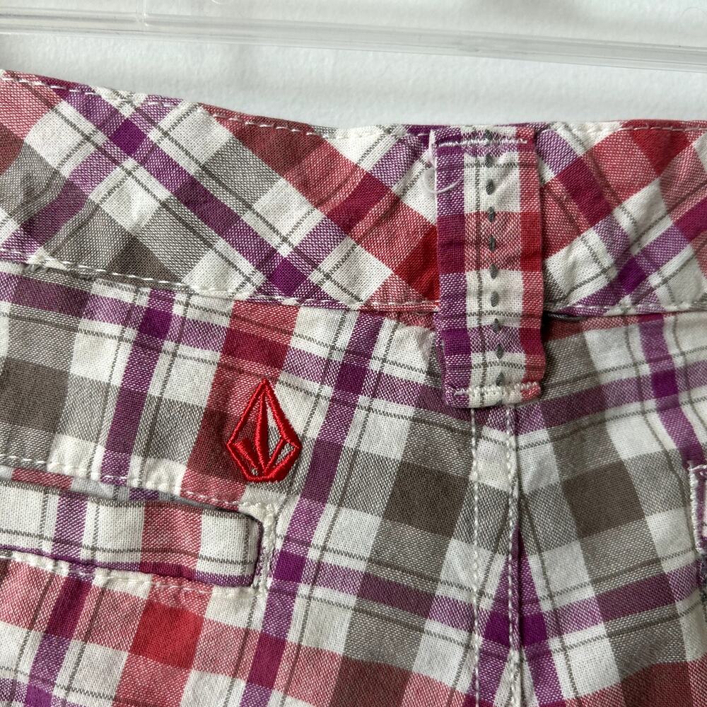 Vintage Y2K Volcom Shorts Plaid Size 7 Preppy Mid Rise Mini Skater Multicolor - Picture 5 of 6